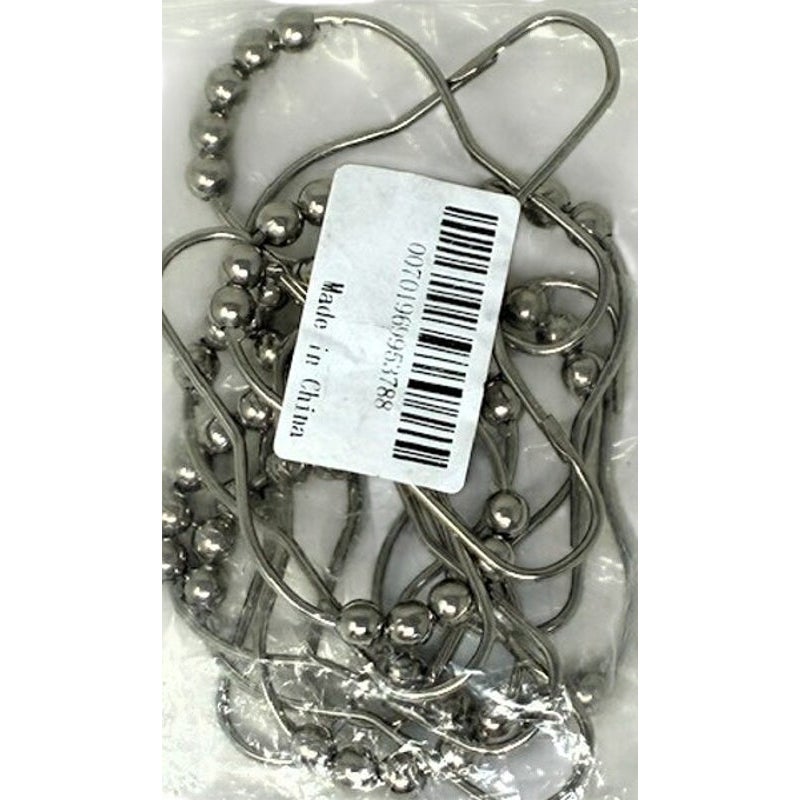 BRAND NEW ~ Set/12 Chrome Heavy Duty Shower Curtain Hooks Roller Rings & Balls