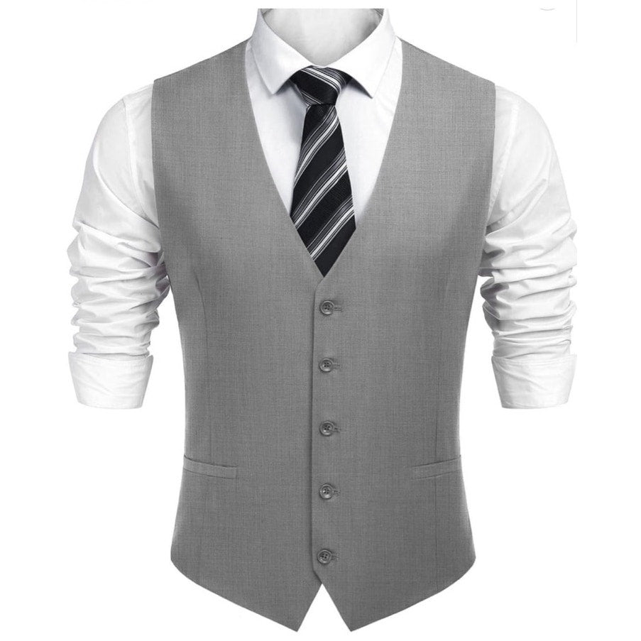 NWT ~ Men's Light Gray Business Suit Vest Casual Dress Slim Fit Formal ~ MEDIUM