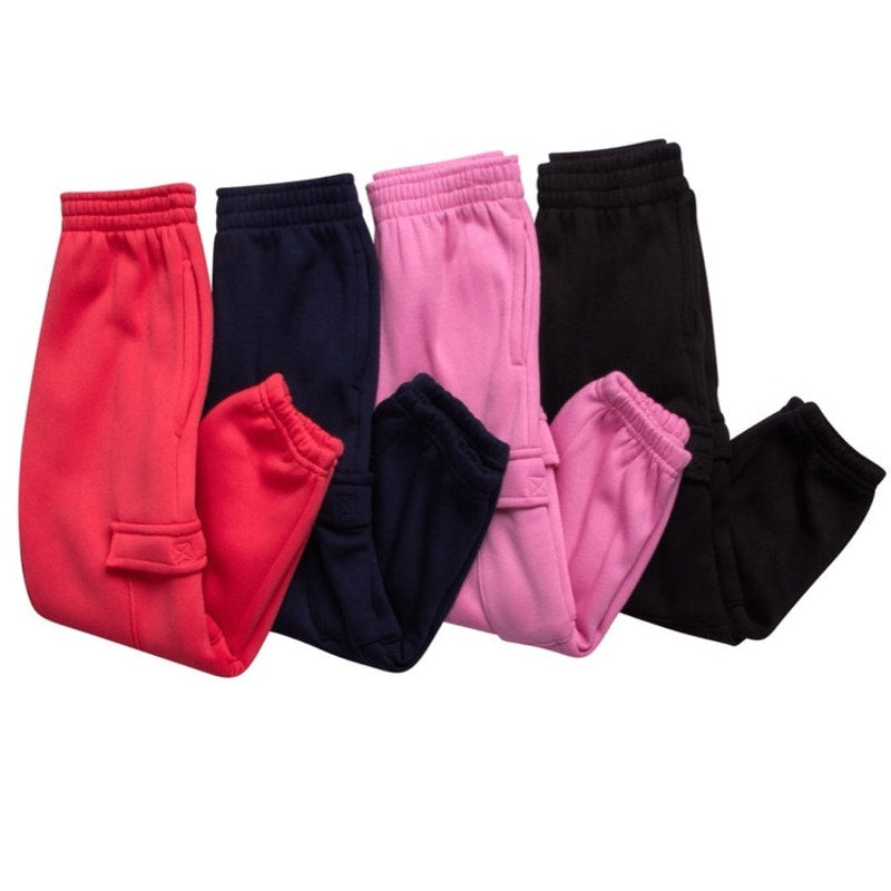 NWT ~ 4 Pairs Asst Colors Girls Sweatpants Soft Basic Fleece Cargo Joggers ~ 7/8