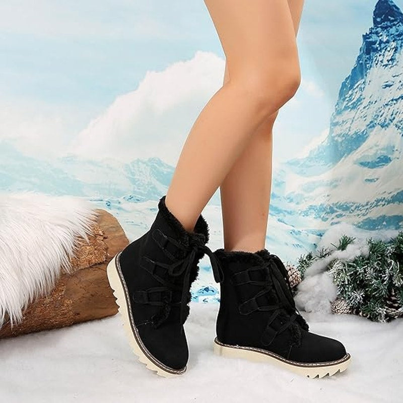 NWT ~ Black Faux Suede Fur Lined Lace Up Snow Boots ~ Women's Size 40 (9-9.5)