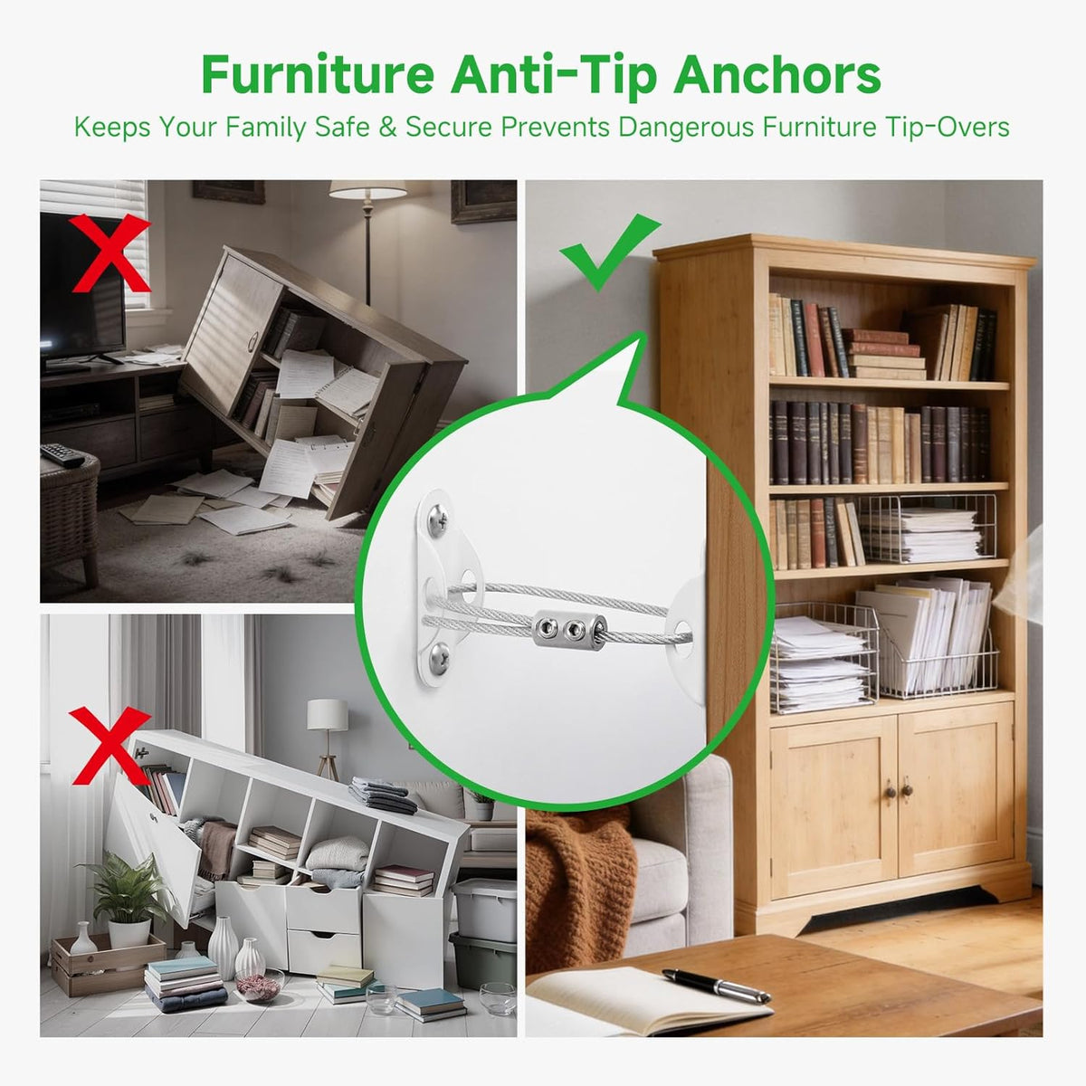 BRAND NEW ~ White Heavy Duty 4 Pack Anti Tip Baby Proofing Furniture Anchors