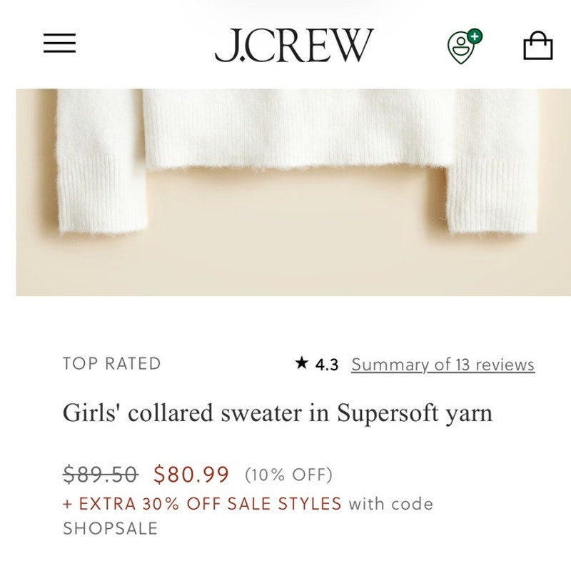 NWT ~ Girls J.CREW Crewcuts Golden Yellow Collared Wool & Alpaca Sweater ~ MED.