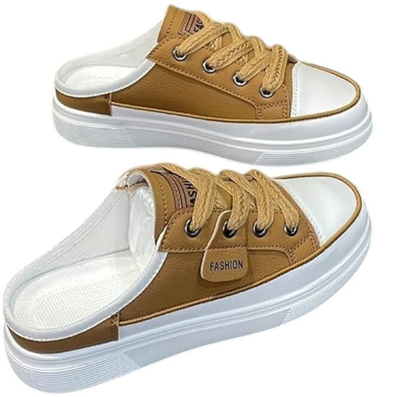 NWT ~ Tan Flat Mule Slip-On Backless Casual Sneakers Shoes ~ Women's Size 11 1/2
