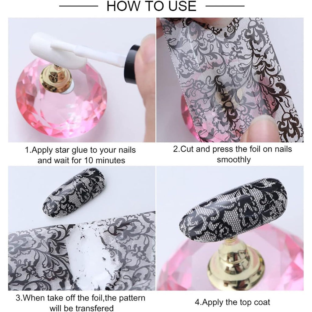 BRAND NEW ~ 10 Rolls Retro Nail Foil Holographic Paper Marble Transfer Decals