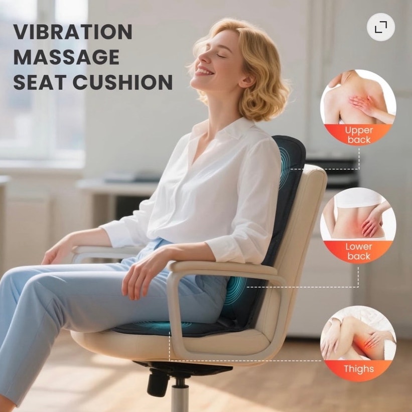 BRAND NEW ~ Black Heated Vibrating Back Massager Seat Cushion Chair Pad