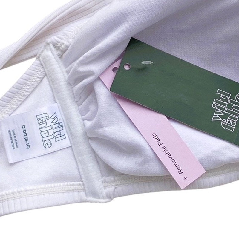 NWT ~ Wild Fable White Ribbed Bralette Bikini Swimsuit Top ~ Size D/DD 8-10