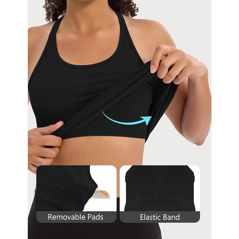 NWT ~ Set/3 Plus Size Black & Gray Ribbed Racerback Tank Top with Bra ~ XXL