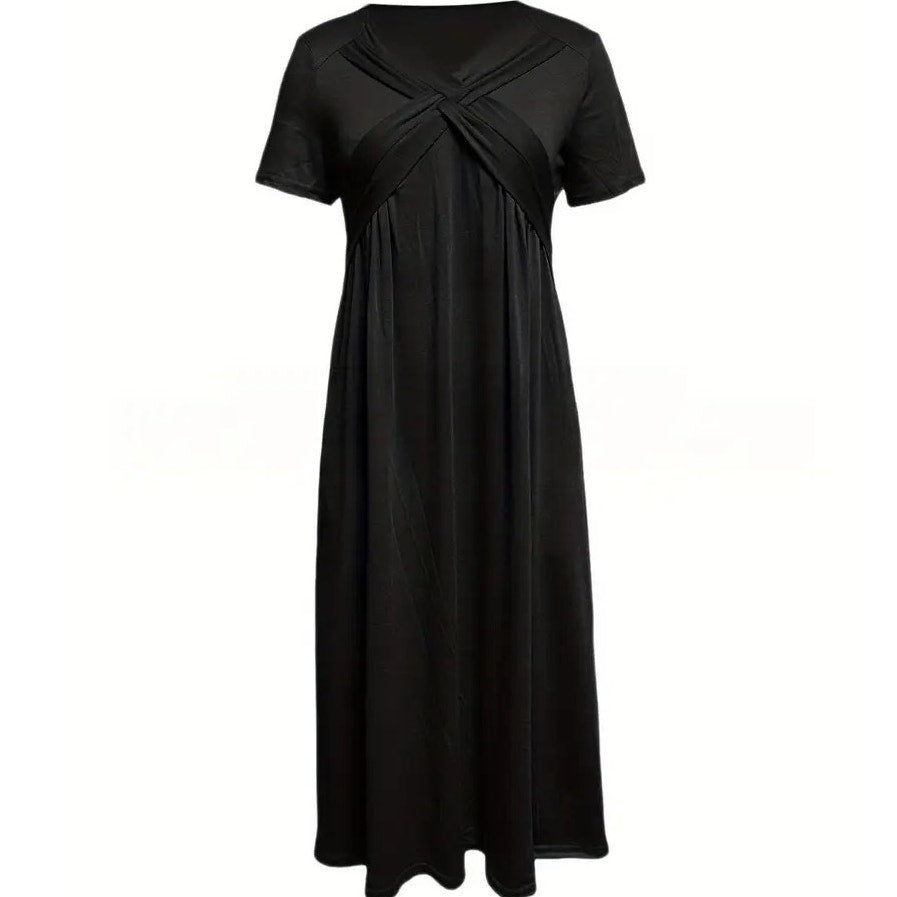 NWT ~ Women's Black Criss Cross Plus Size Midi Dress with Pockets ~ Size 7XL