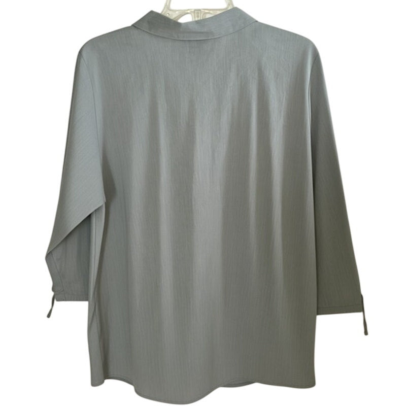NWT ~ VENEZIA JEANS Women's Plus Size Gray Cotton Blouse Ruched 3/4 Sleeves ~ 16