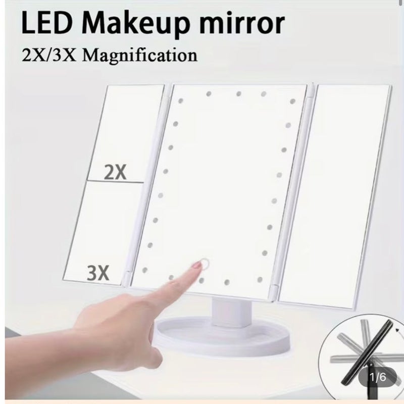 BRAND NEW ~ LED Vanity Mirror Foldable with Three Panels Magnification USB Power