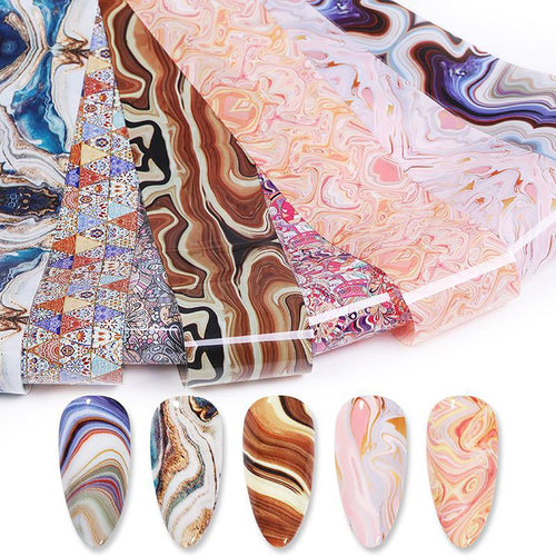 BRAND NEW ~ 10 Rolls Retro Nail Foil Holographic Paper Marble Transfer Decals