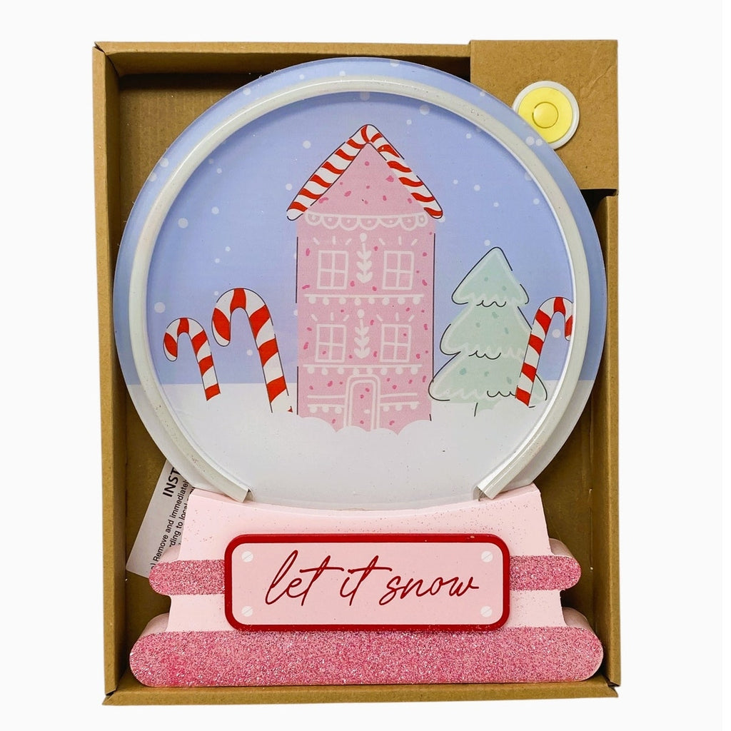 NWT ~ Let It Snow Light Up Wooden Pink Glitter Christmas Holiday Snow Globe