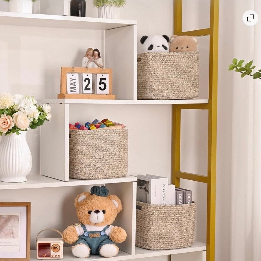 BRAND NEW ~ Set/3 Jute Woven Cotton Rope Storage Baskets Bins Shelves Organizer