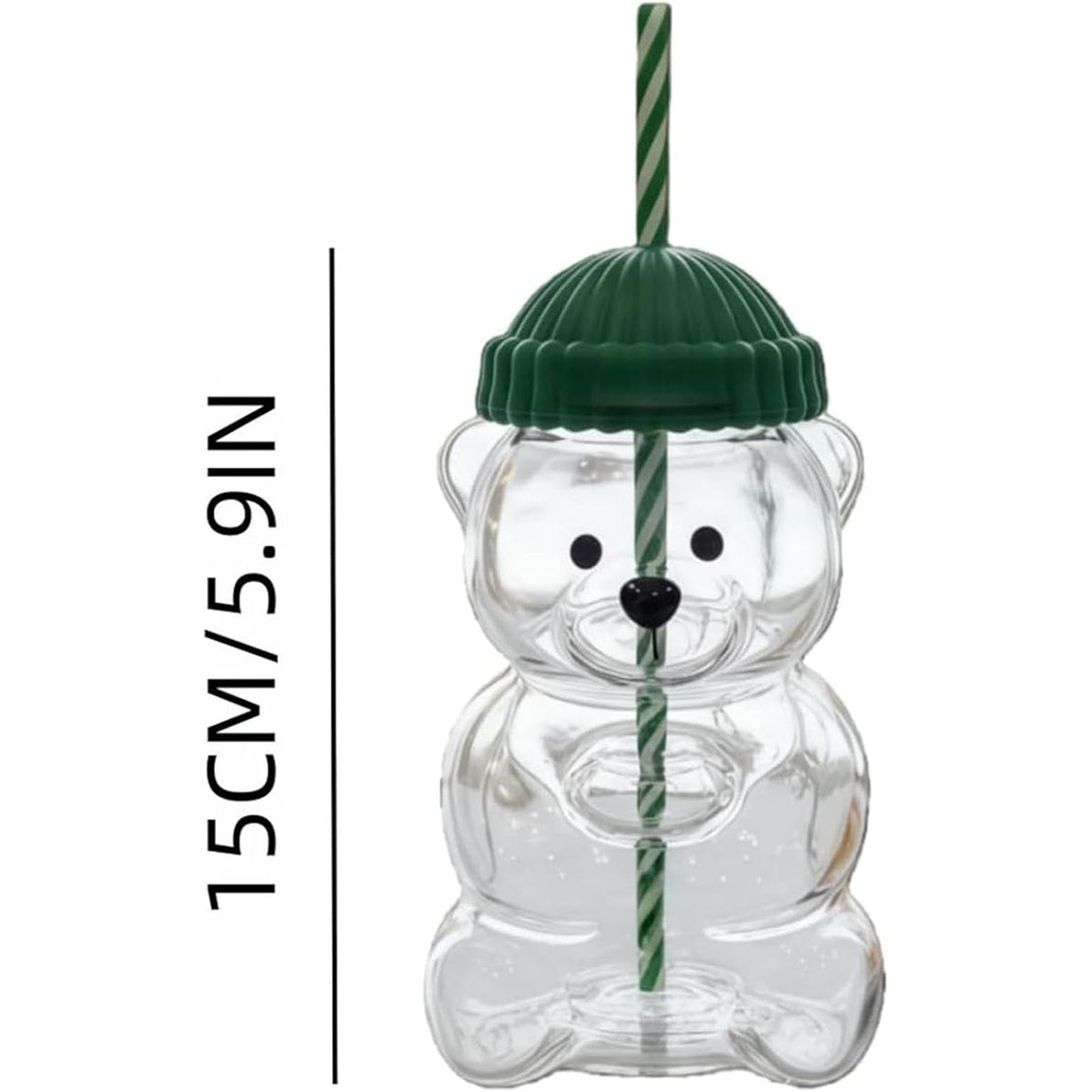 BRAND NEW ~ 20oz Borosilicate Glass Bear Winter Hat Striped Straw Cup Mug & Lid