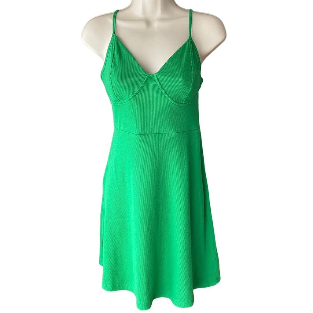 NWT ~ WILD FABLE Green Ribbed Knit Short Skater Mini Dress ~ Women's Size MEDIUM
