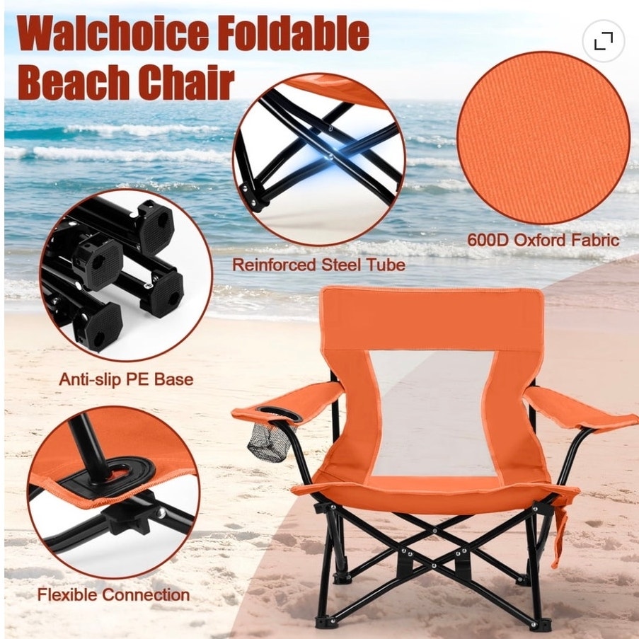 BRAND NEW ~ Orange Folding Low Seat High Back Wide Seat Beach Camping Chair
