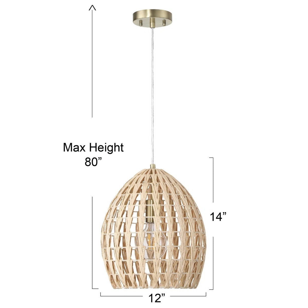 BRAND NEW Large Boho Handwoven Rattan Hanging Bohemian Wicker Lamp Light 14"x12"