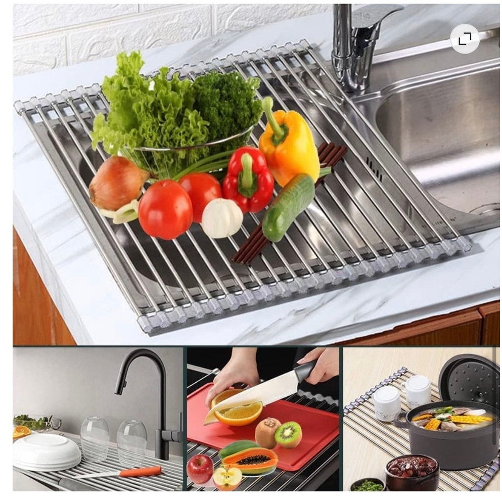 BRAND NEW ~ Stainless Steel Roll Up Kitchen Sink Dish Drying Rack Over The Sink