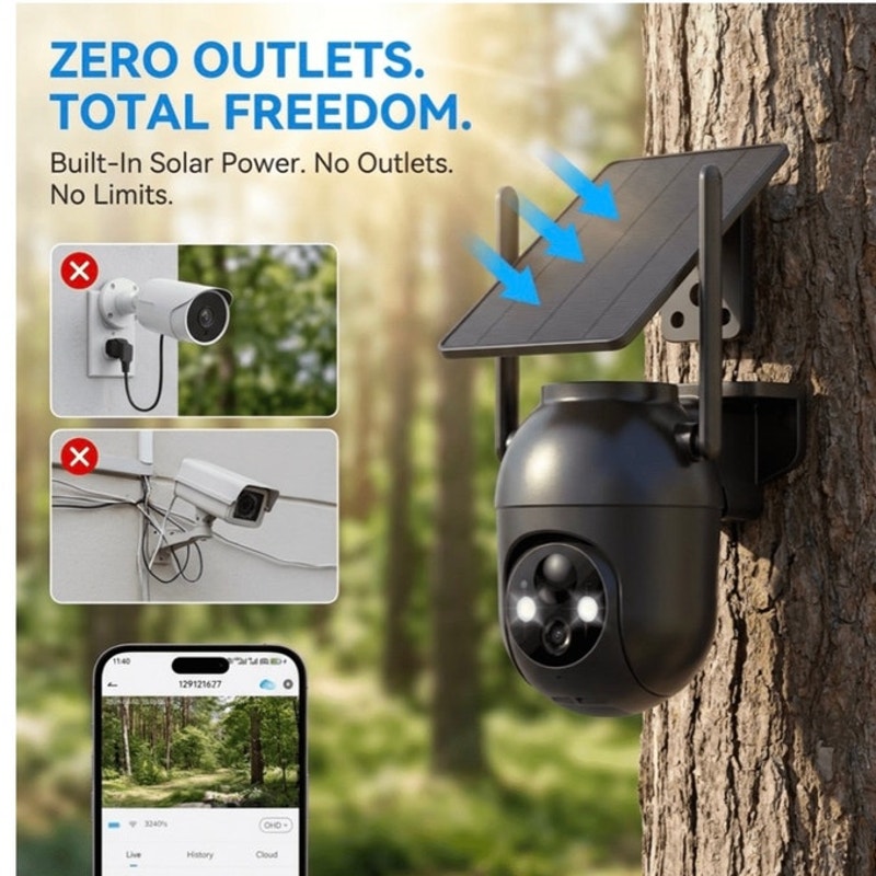 BRAND NEW ~ Black Wireless Outdoor WiFi Solar Battery Waterproof Security Camera
