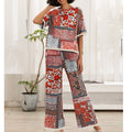 NWT ~ Women's Boho 2pc Square Geo Flower Top & Pants Casual Lounge Outfit ~ XL