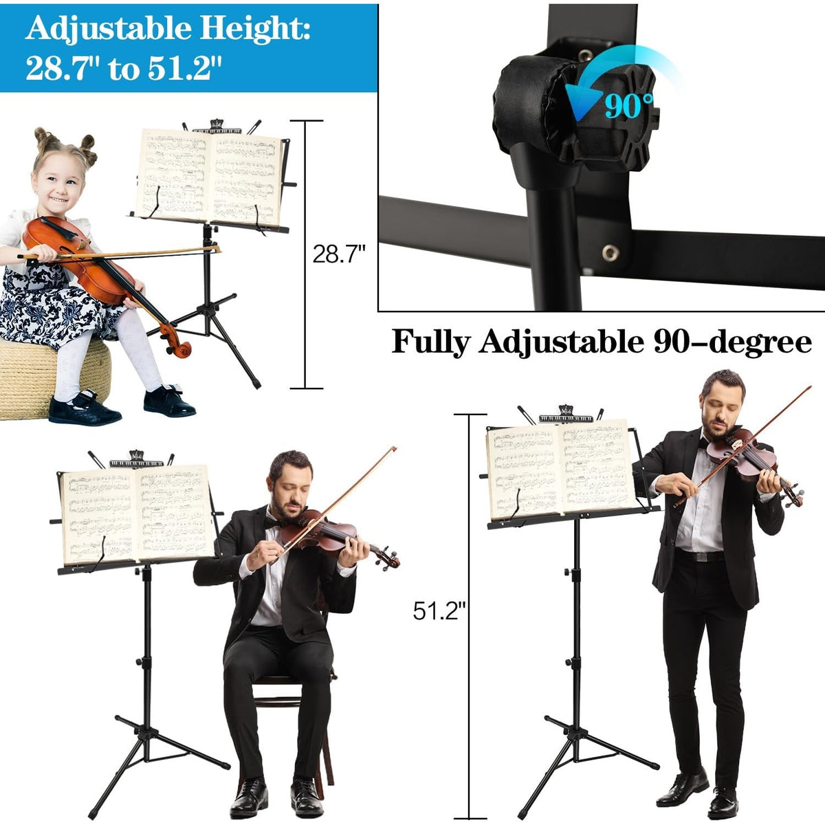 BRAND NEW ~ Black Music Stand with Sheet Clip Holder & Carrying Bag
