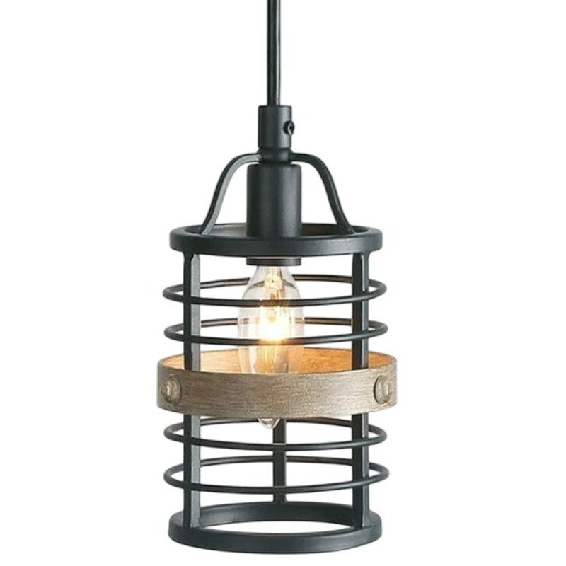 NWT ~ Matte Black Modern Farmhouse Hanging Spiral Metal Cage Pendant Light