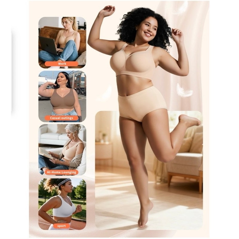 NWT ~ Nude Wireless Push Up Full Coverage Comfort Smoothing Seamless Bra ~ MED.