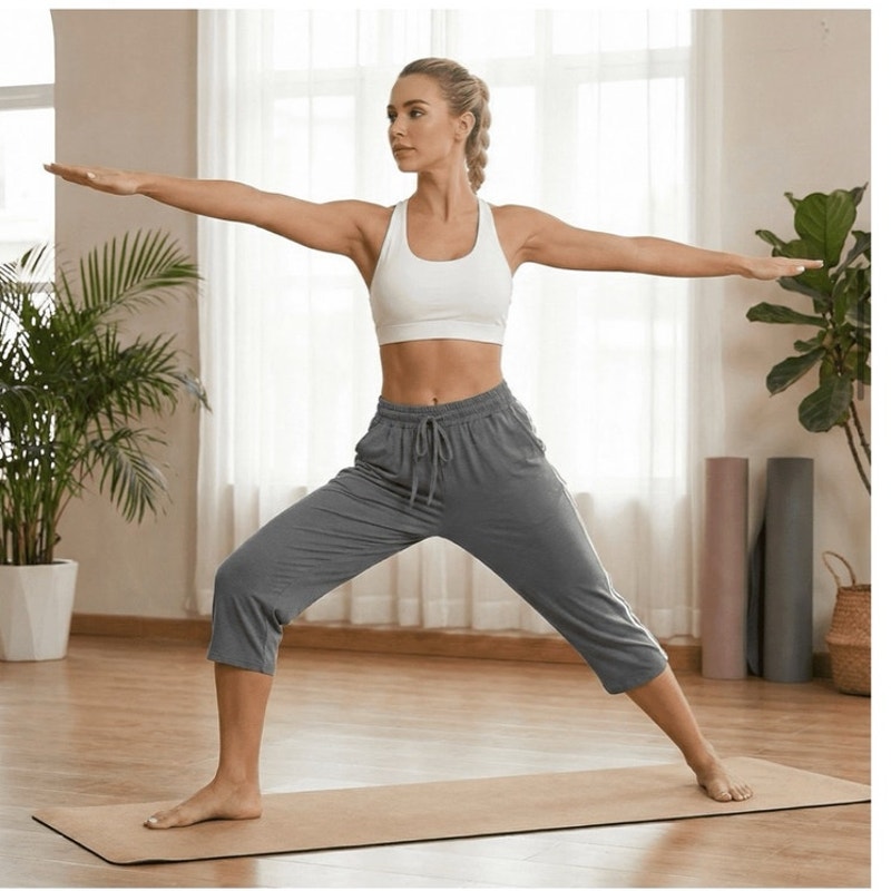 NWT ~ GRAY Capri Yoga Loose High Waist Drawstring Workout Pants & Pockets ~ 2X