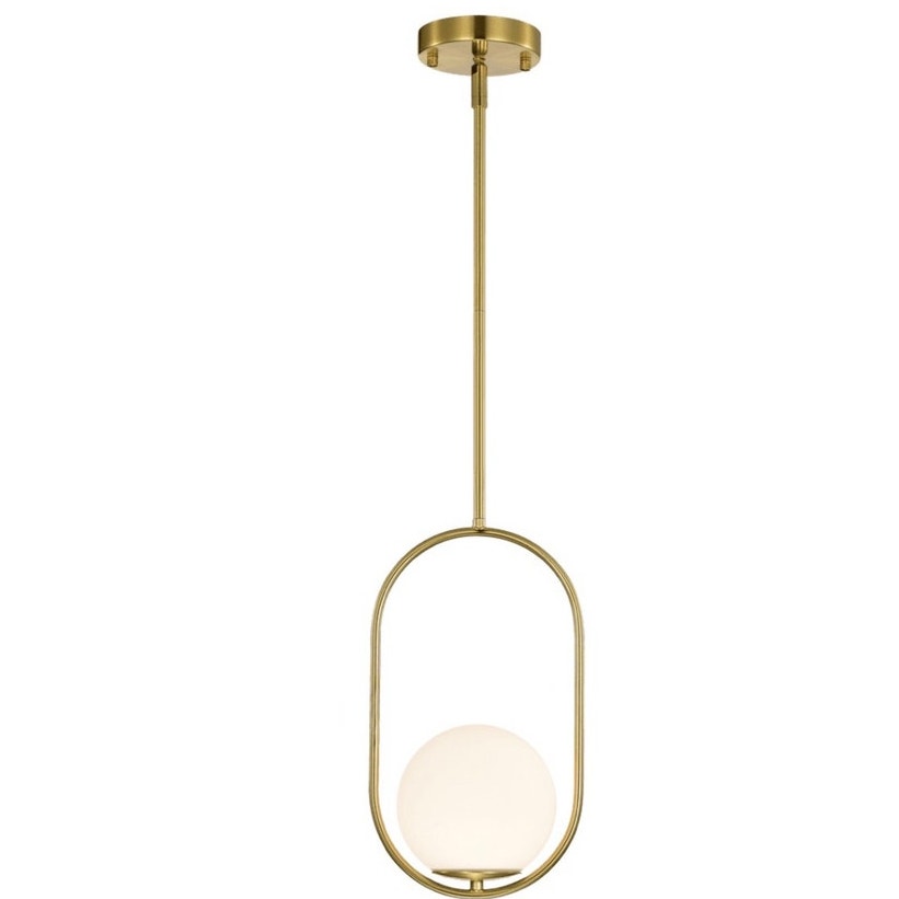 BRAND NEW ~ MCM Modern Gold Pendant Light Fixture 5.9" Globe Opal Glass Shade