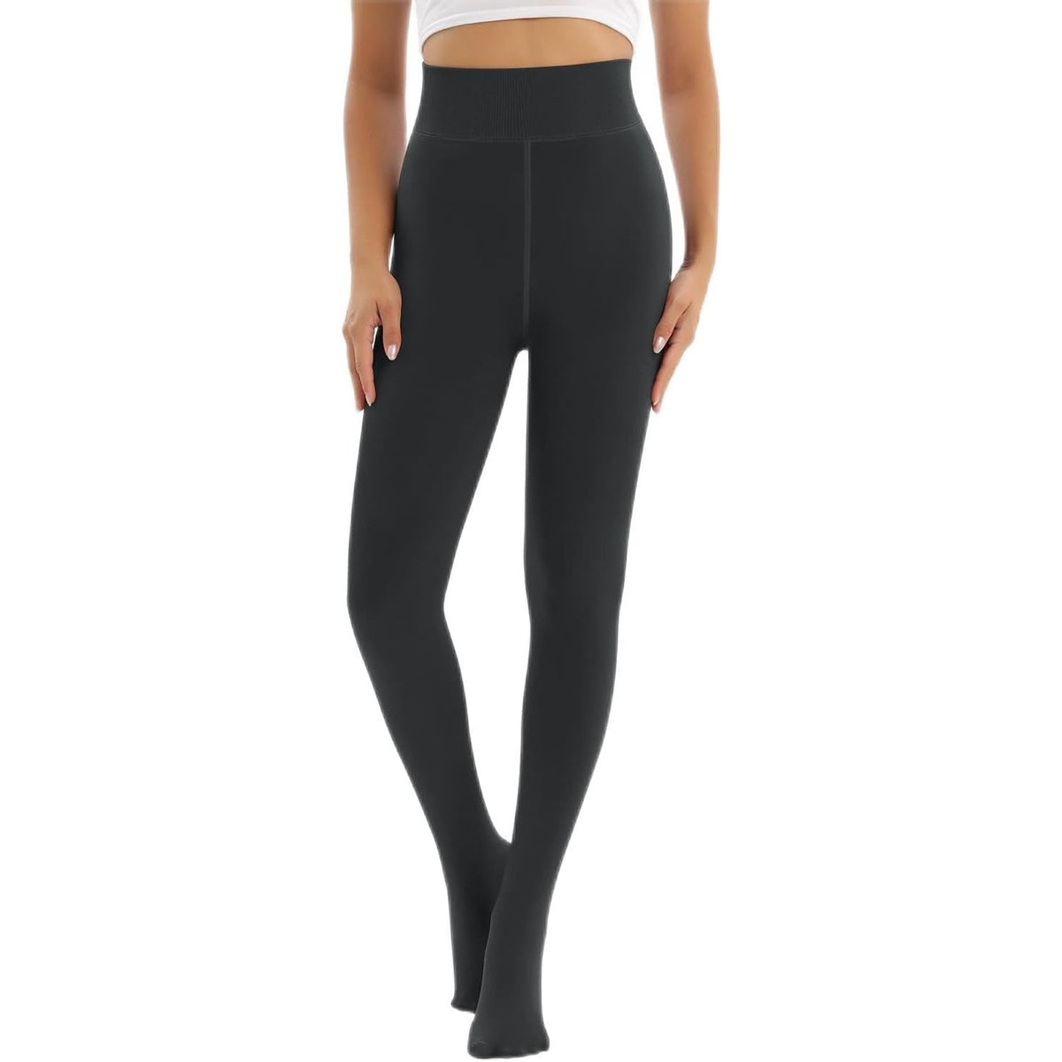 NWT ~ Thick Fur Fleece Lined Pure Black Full Feet Tights ~ Women's Size XL