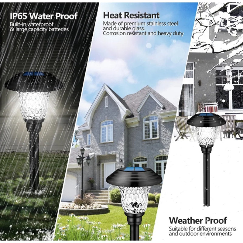 BRAND NEW ~ Set/7 Large Outdoor Solar Glass & Stainless Steel Pathway Lights