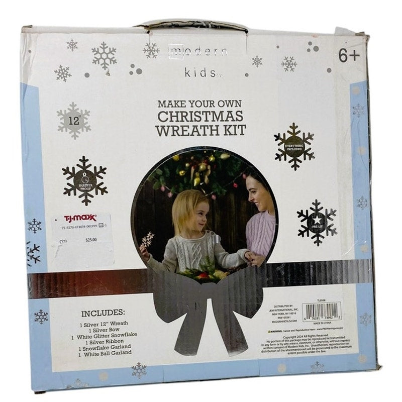 NWT ~ 12" Silver Build Your Own Christmas Wreath Kit ~ Garland Ribbon etc..