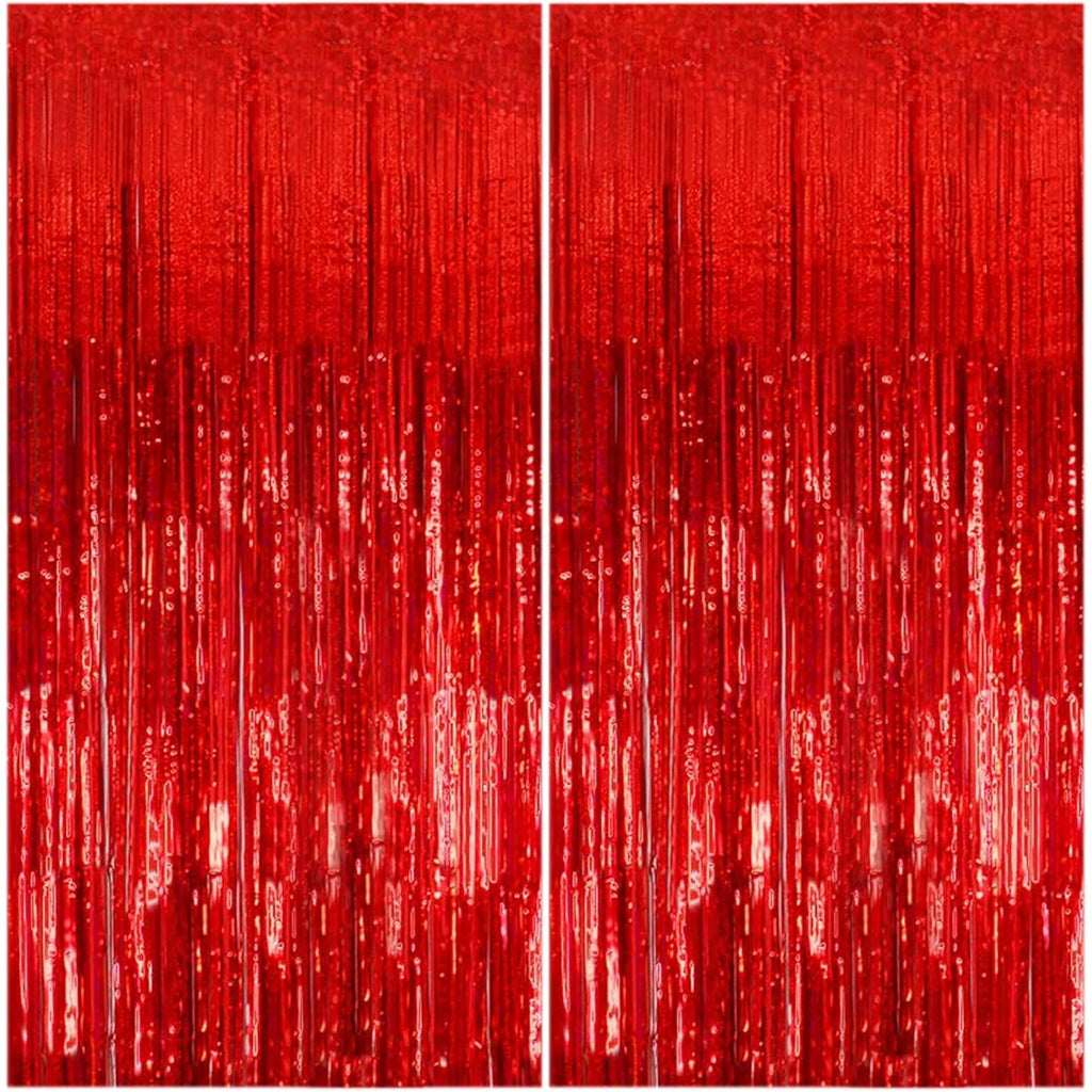BRAND NEW ~ 2 Pack Red Metallic Foil Tinsel Fringe Curtain Props Backdrops