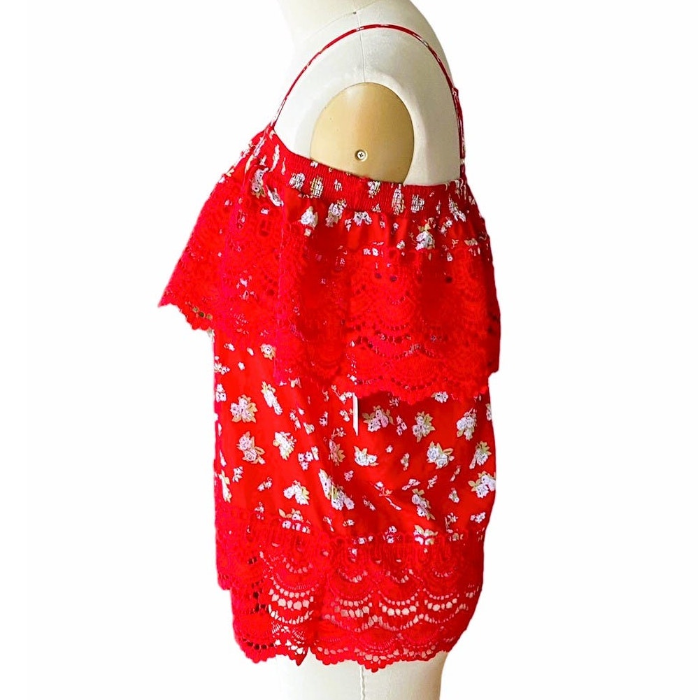 NWT ~ NOBO Boho Red Floral On Off Shoulder Bohemian Blouse ~ Women's Jr's XXL 19