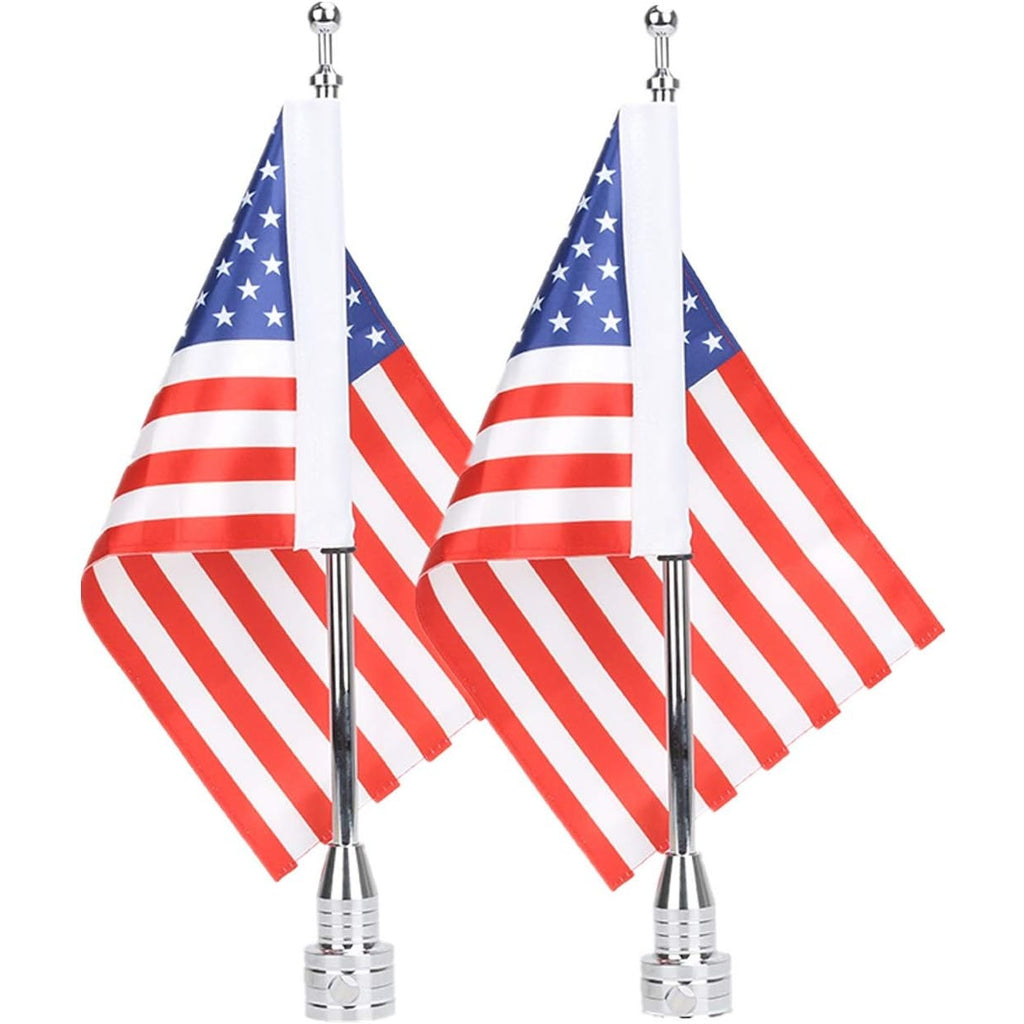 BRAND NEW ~ Set/2 Universal Motorcycle Flagpoles Mounts & American Flags USA