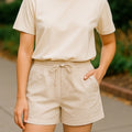 NWT ~ THE LIMITED Tan Pinstripe Drawstring Pockets Summer Shorts ~ Women's 10