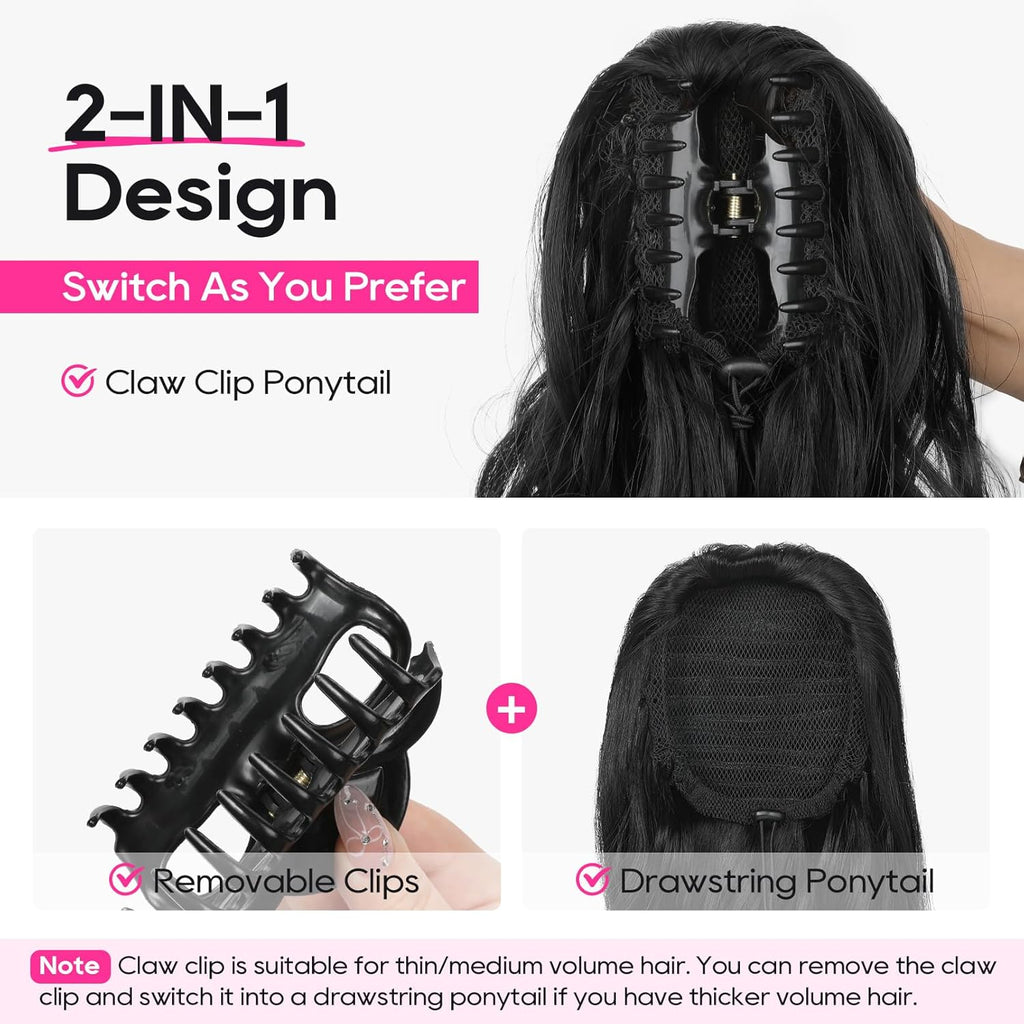 NWT ~ Claw Clip In Natural Dark Black Ponytail Extension