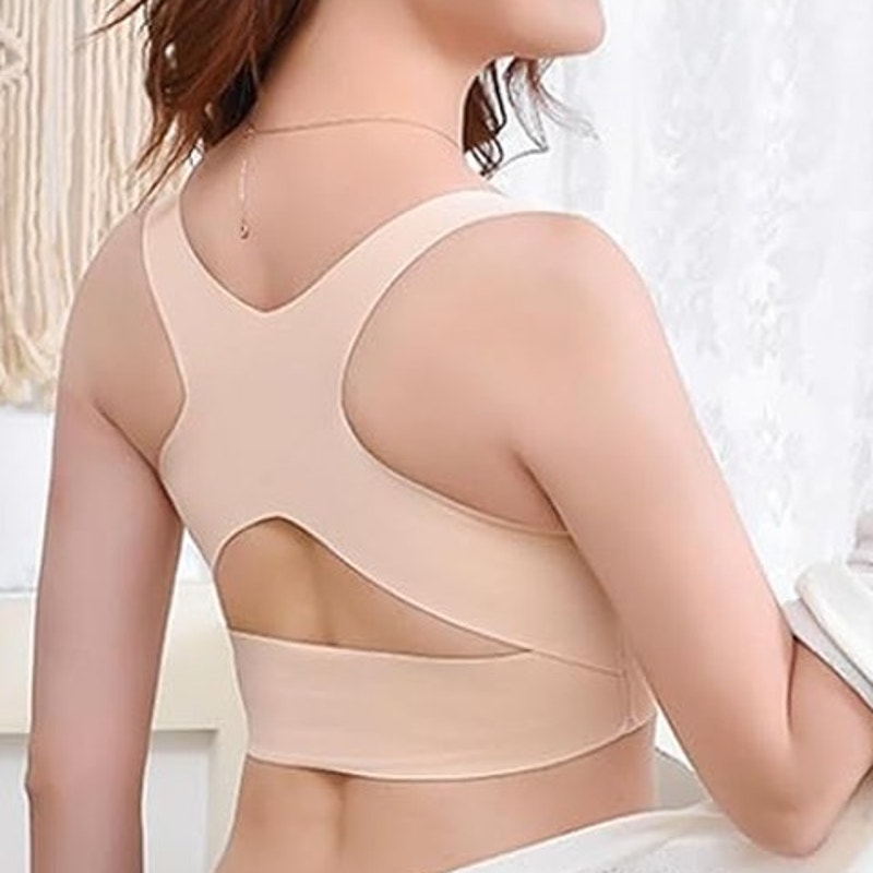 NWT ~ Front Buckle Closure Beige Sports Yoga Activewear Bra ~ Women's LARGE