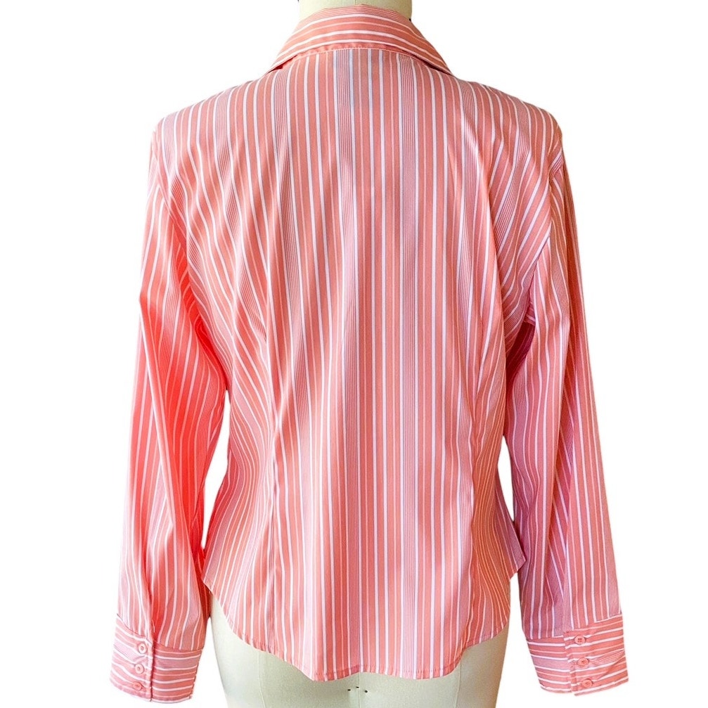 NWT ~ RAG Coral Orange & Pink Stripe Fitted Long Sleeve Blouse ~ Women's Size XL