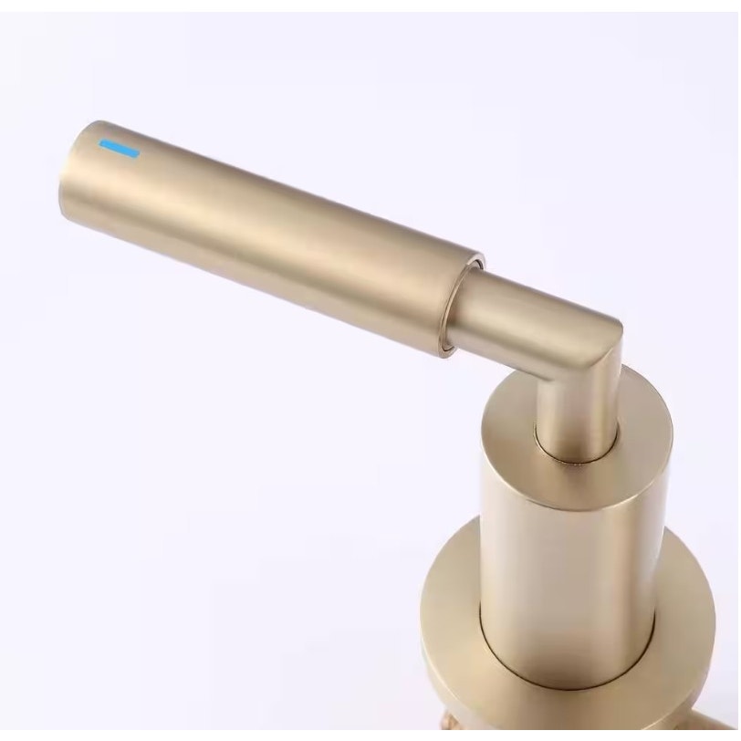 BRAND NEW ~ Brushed Gold Double Handle Wall Mounted Bathroom Faucet Modern 3-Hole Brass Taps