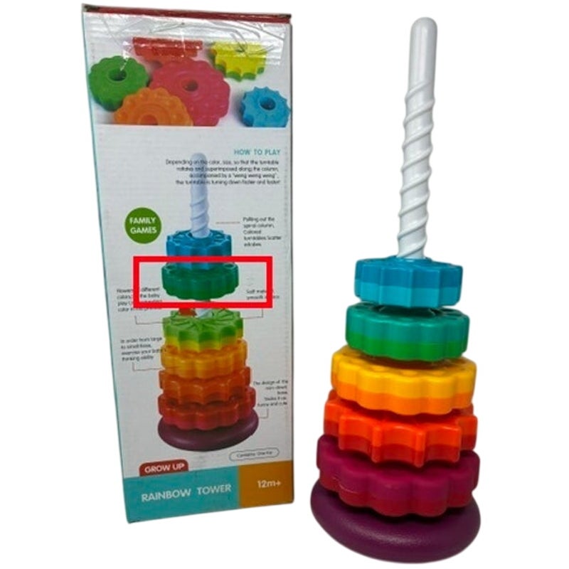 BRAND NEW ~ Colorful Spinning Stacking Toy Rainbow Tower Dual Color Wheels