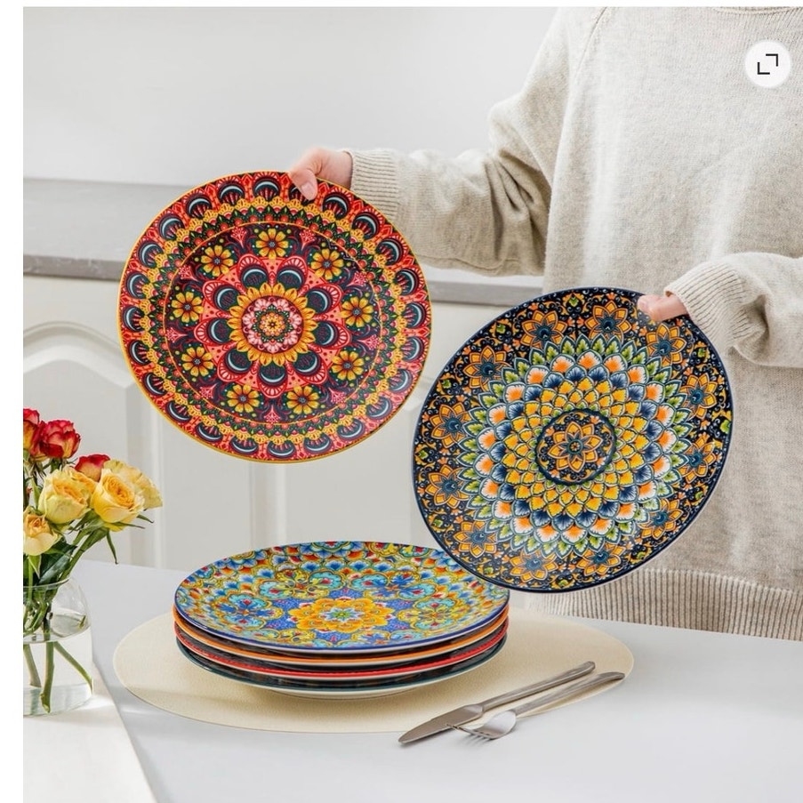 BRAND NEW Set/6 Vancasso Colorful Bohemian 10.5" Ceramic Porcelain Dinner Plates