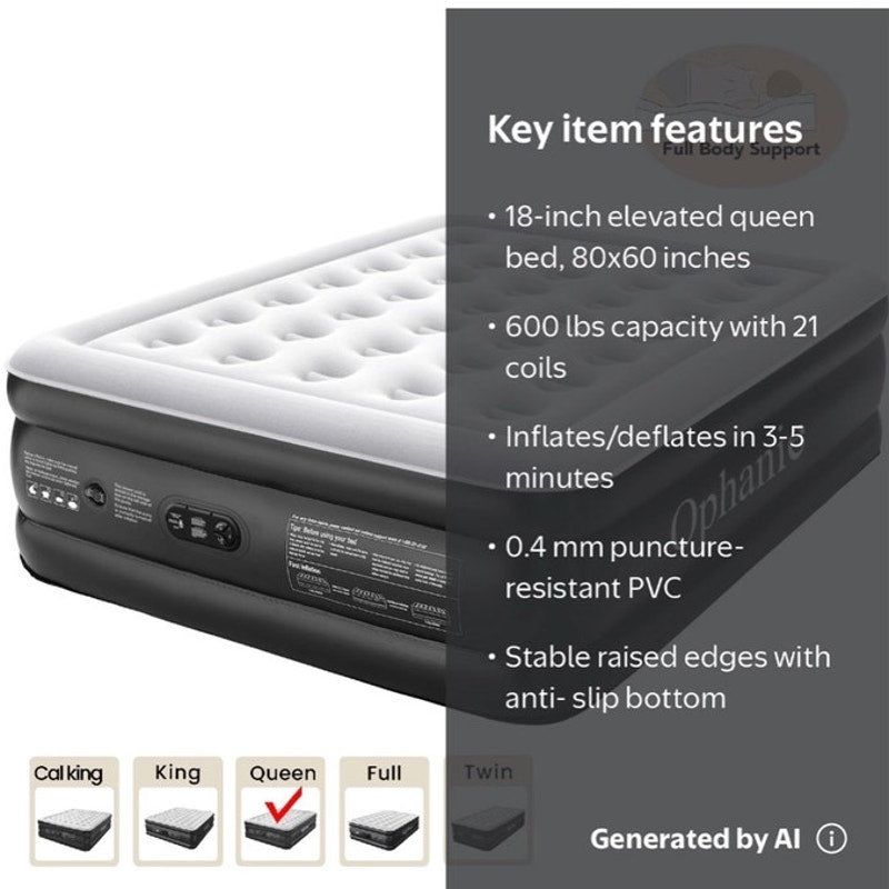 BRAND NEW ~ Black QUEEN Size 18" Elevated Inflatable Air Mattress Bed with Pump