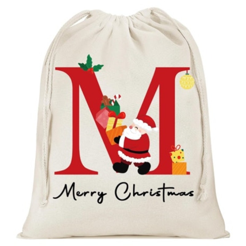 NWT ~ Christmas Santa Claus Monogram "M" Canvas Gift Sack Bag ~ 15" x 13"