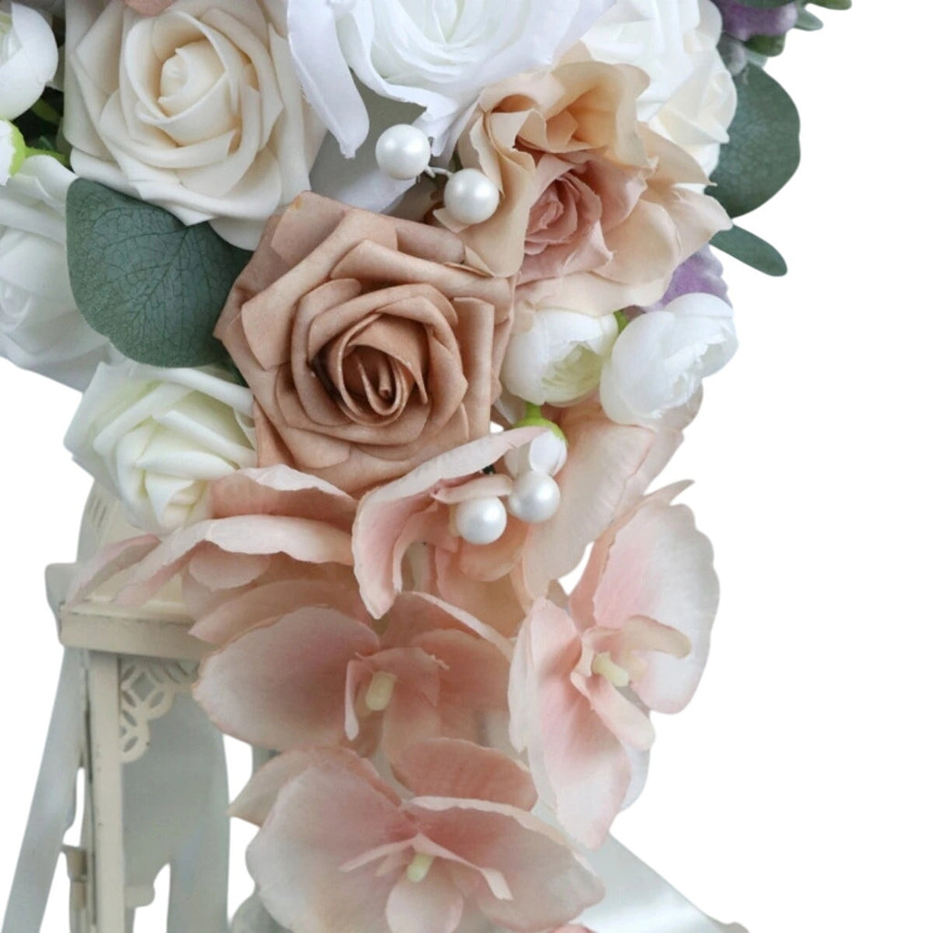 NWT ~ White & Pink Cascading Water Drop Waterfall Bridal Wedding Bouquet