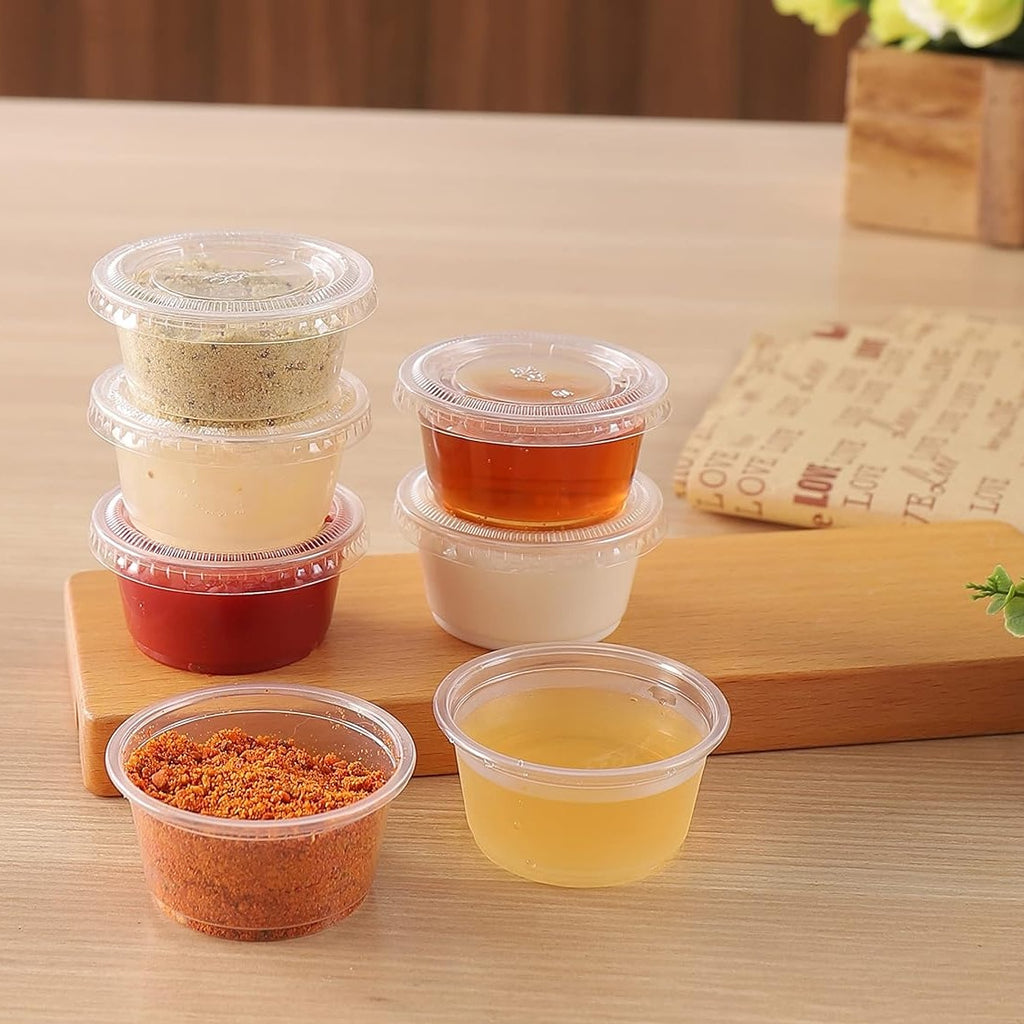 NWT ~ 200 Pack of 2-Ounce Clear Disposable Plastic Jello Shot Cups with Lids