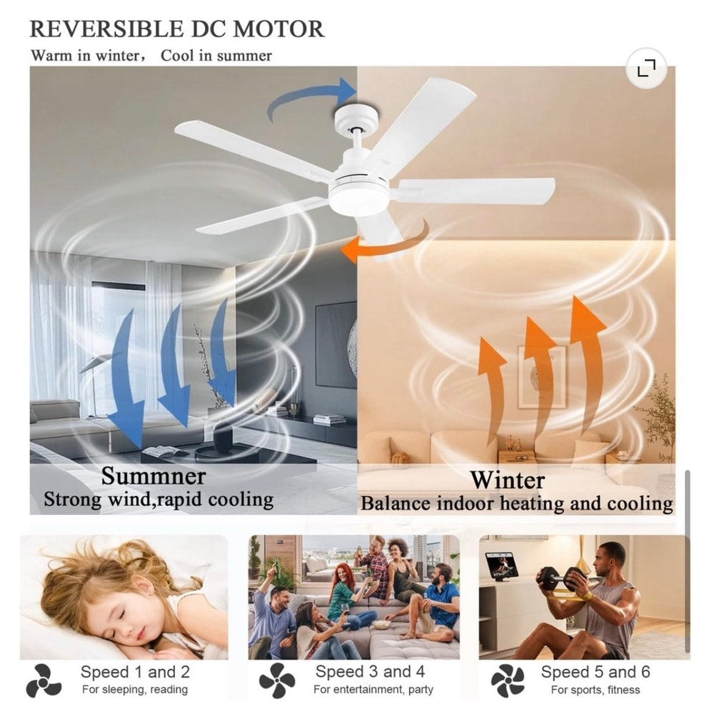 BRAND NEW ~ 52" Low Profile Flush Mount White Ceiling Fan with Lights & Remote