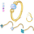BRAND NEW ~ 4pcs Opal Nose Ring Piercing Jewelry Set with 1 hoop & 3 CZ studs