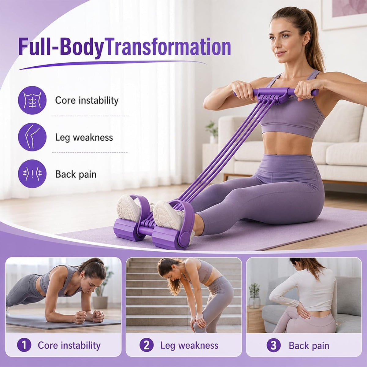 BRAND NEW Pink Portable 8 Tube 3-in-1 Exercise Pedal Resistance Band & Handle