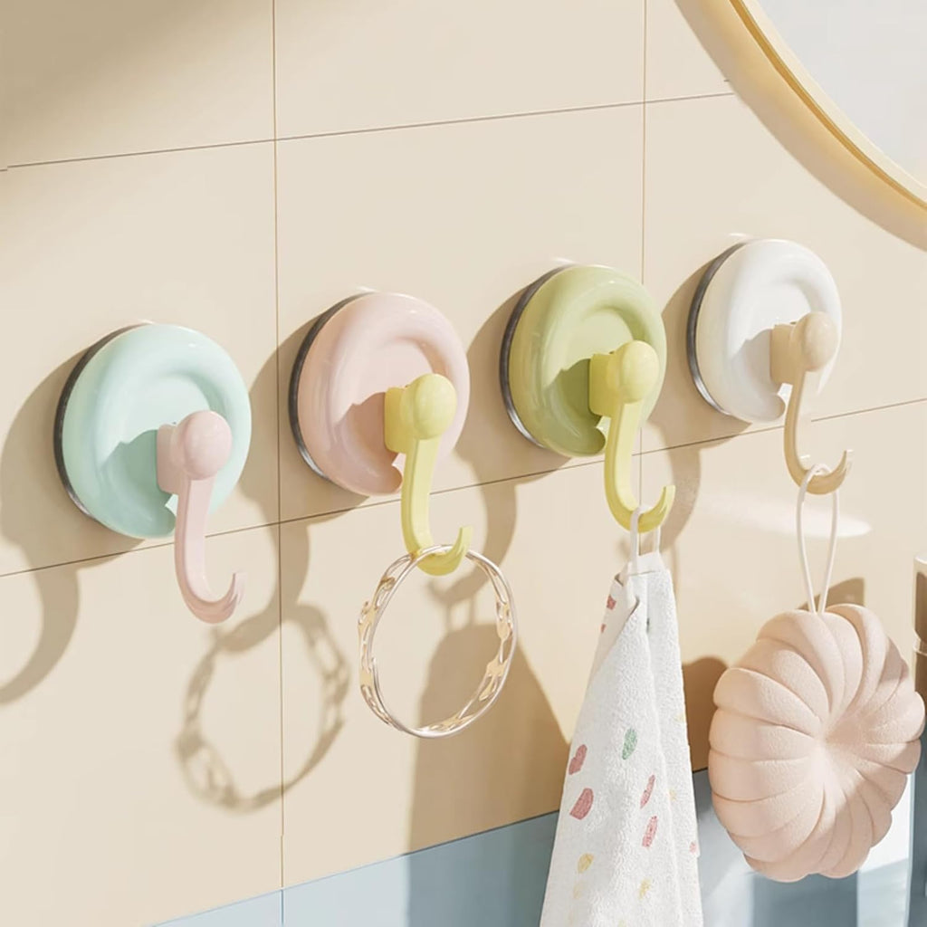 NWT ~ Set/4 Pastel Color Heavy Duty No-Drill Reusable Vacuum Suction Hooks